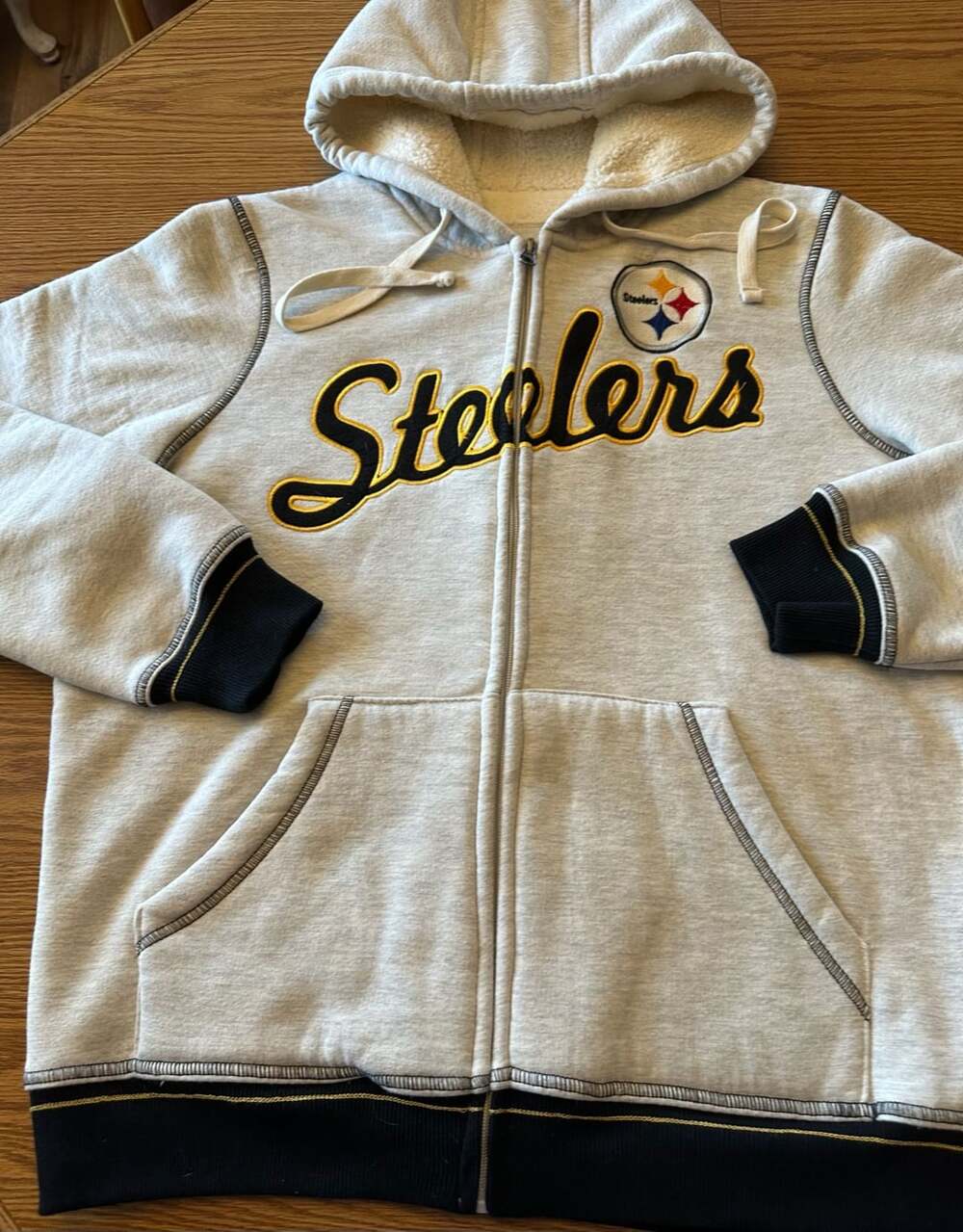 NFL Pittsburgh Steelers Full Zip Sherpa Lined Hoodie Gray, Size Large